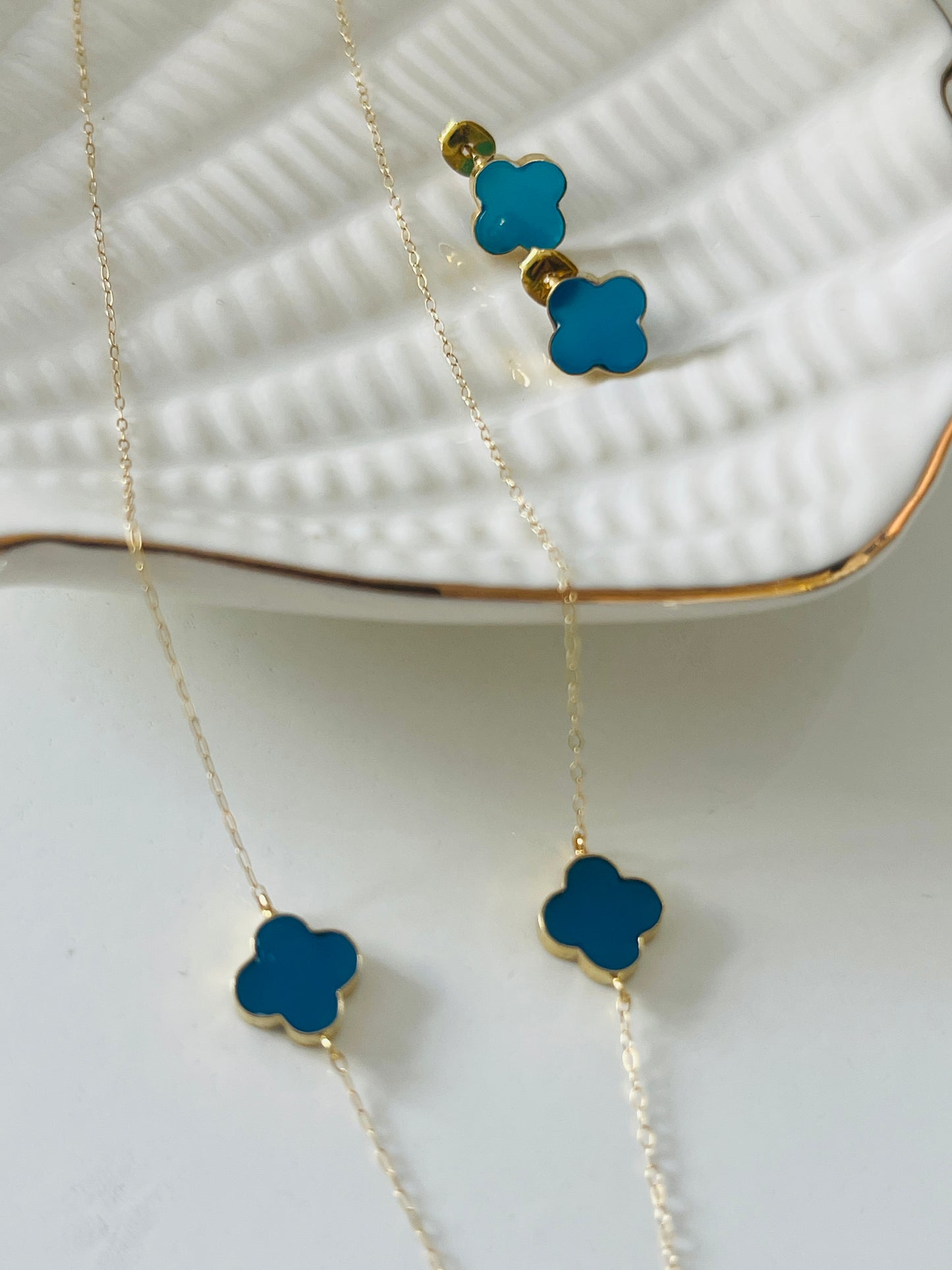 18k solid gold flower necklace set
