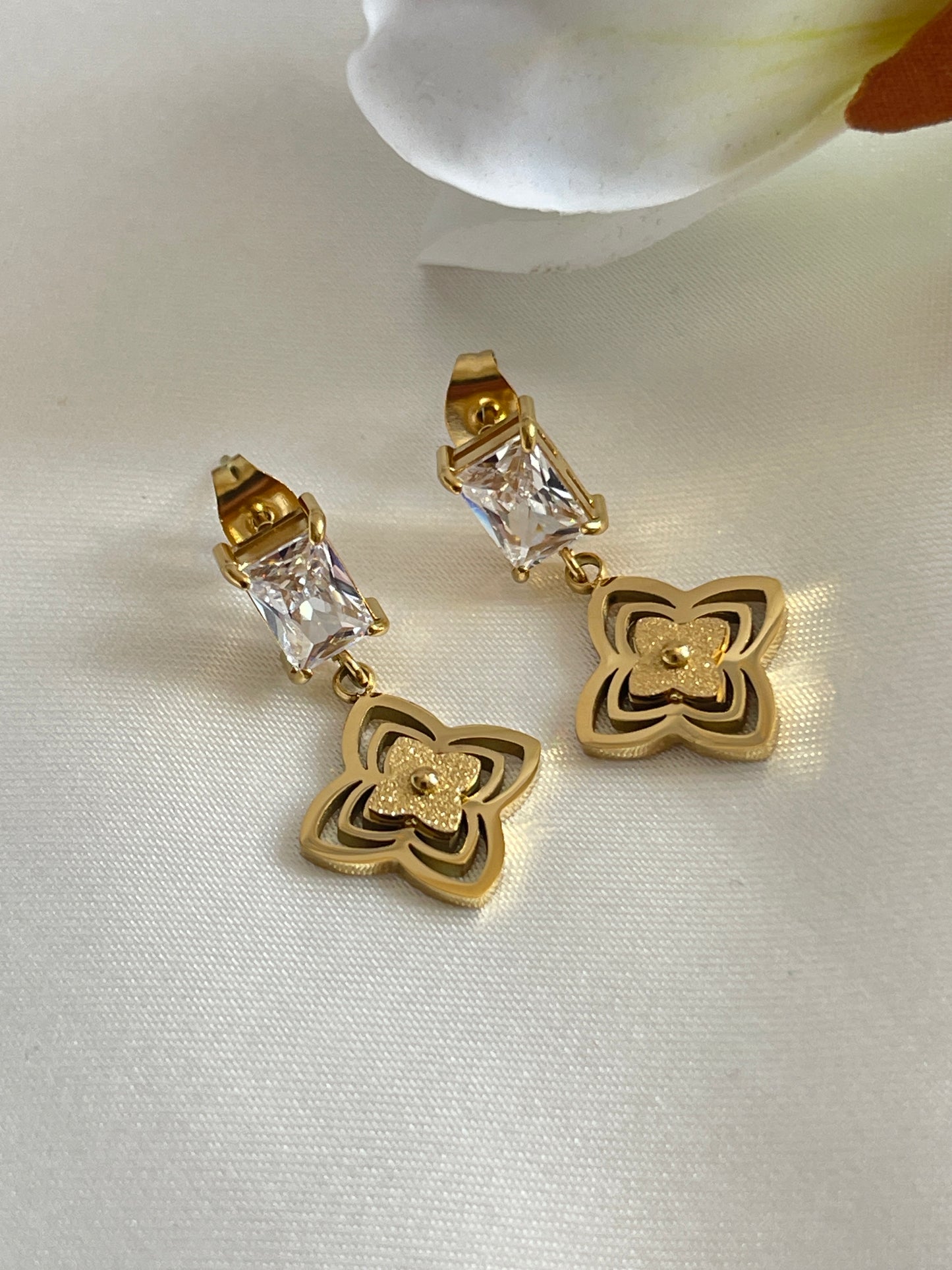 Dangling stud CZ charm earrings