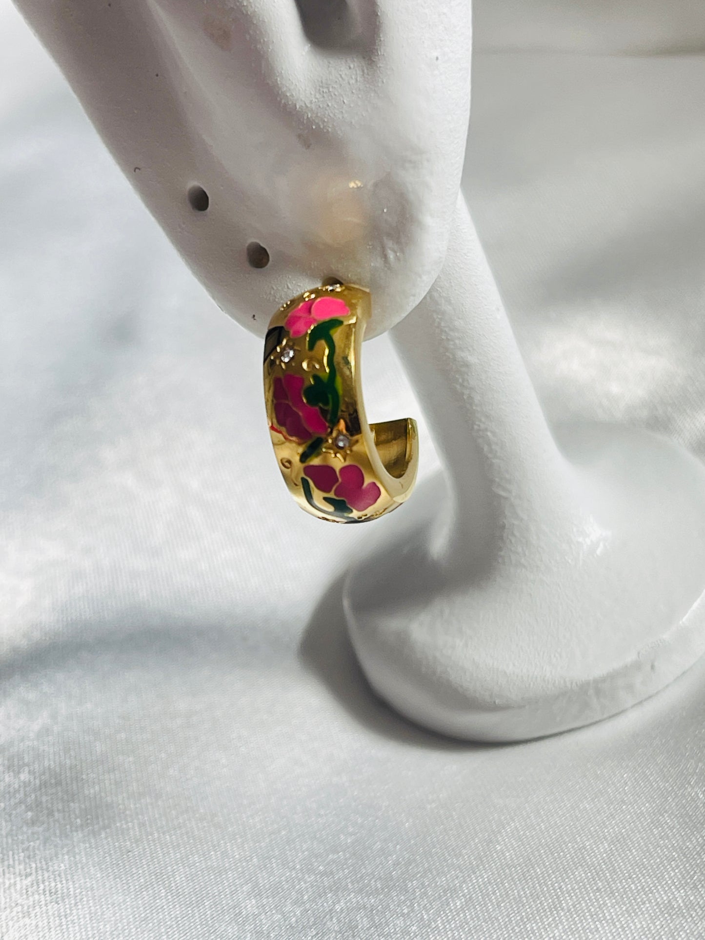 Hand painted rose hoop earrings