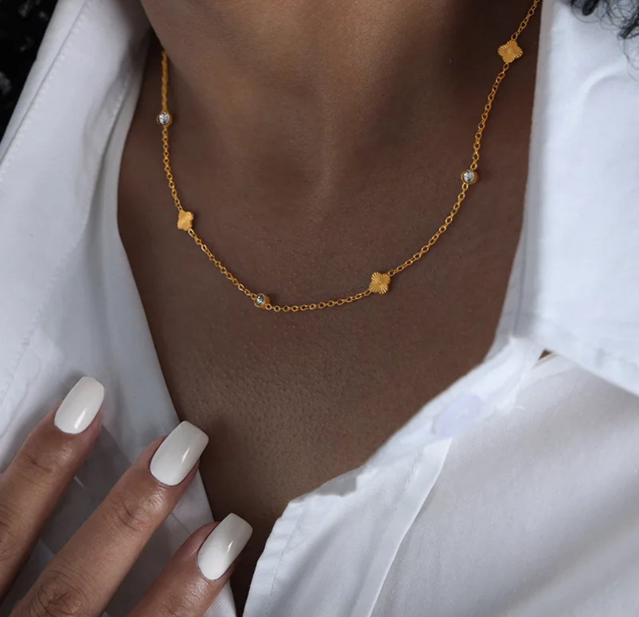 18k plated dainty flower CZ stone necklace