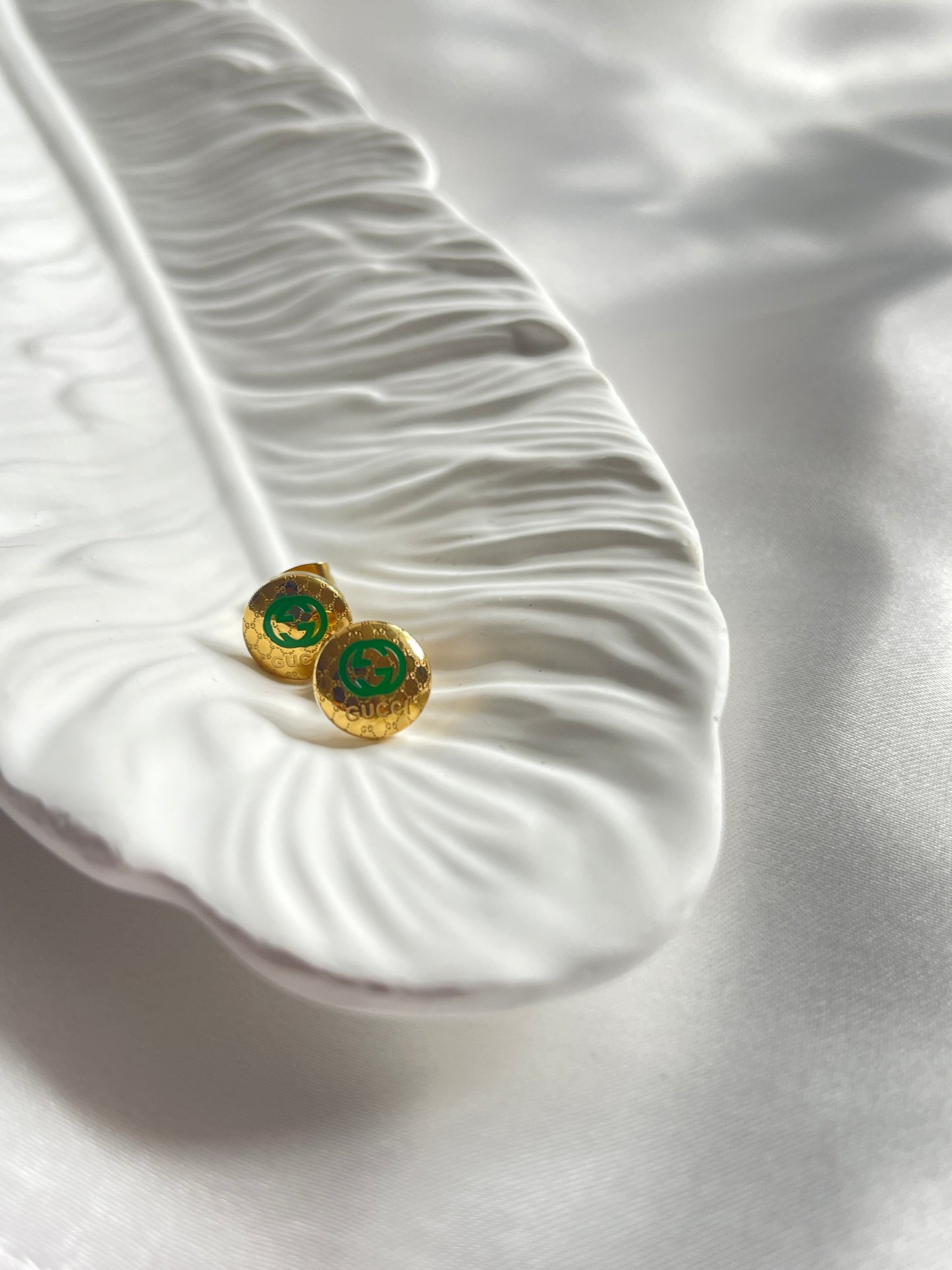 Gold green Geegee studs