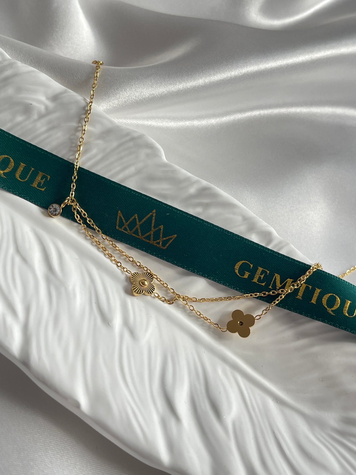 Double anklet clover with stone