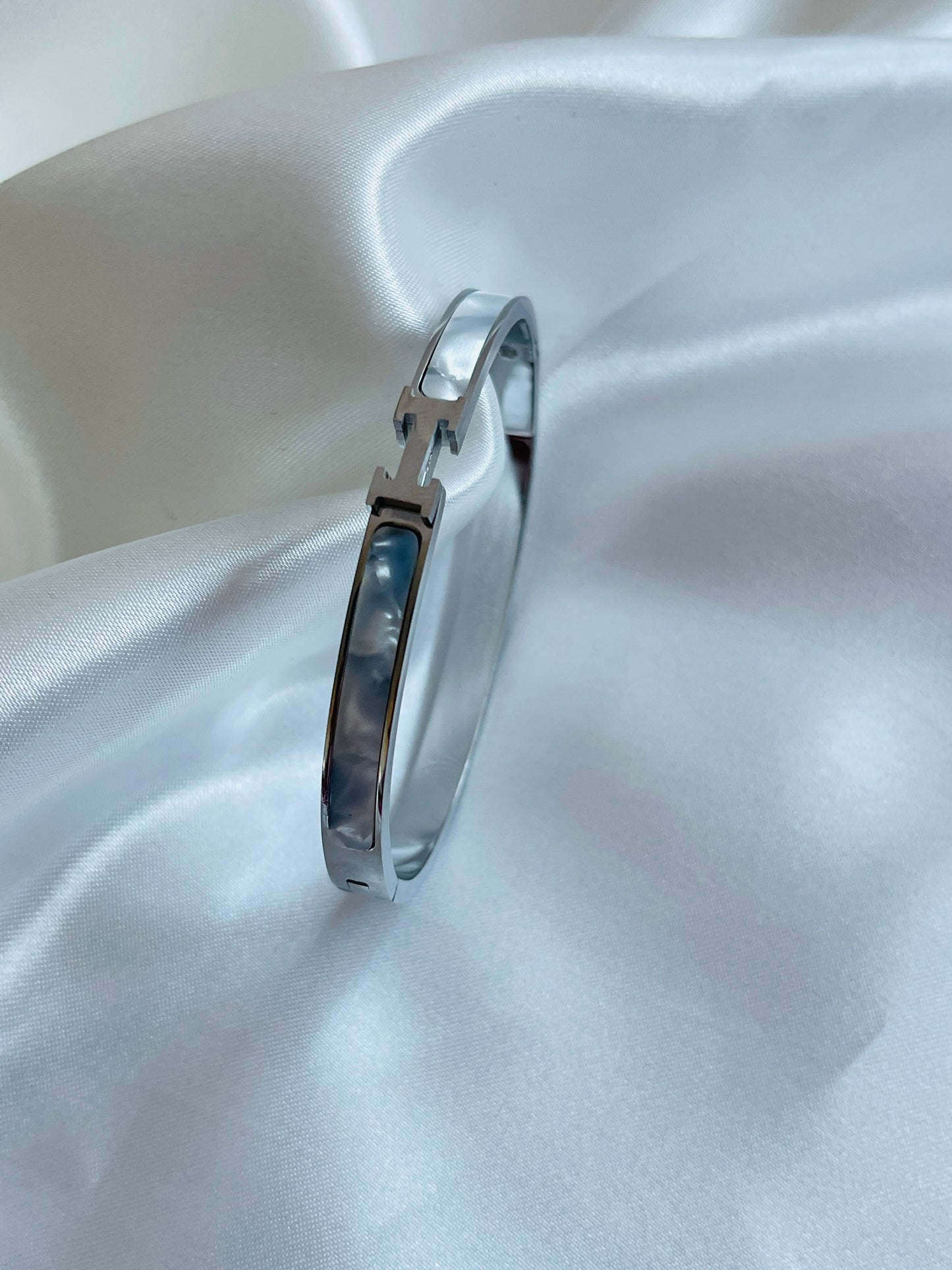 Mother of Pearl H initial bangle bracelet