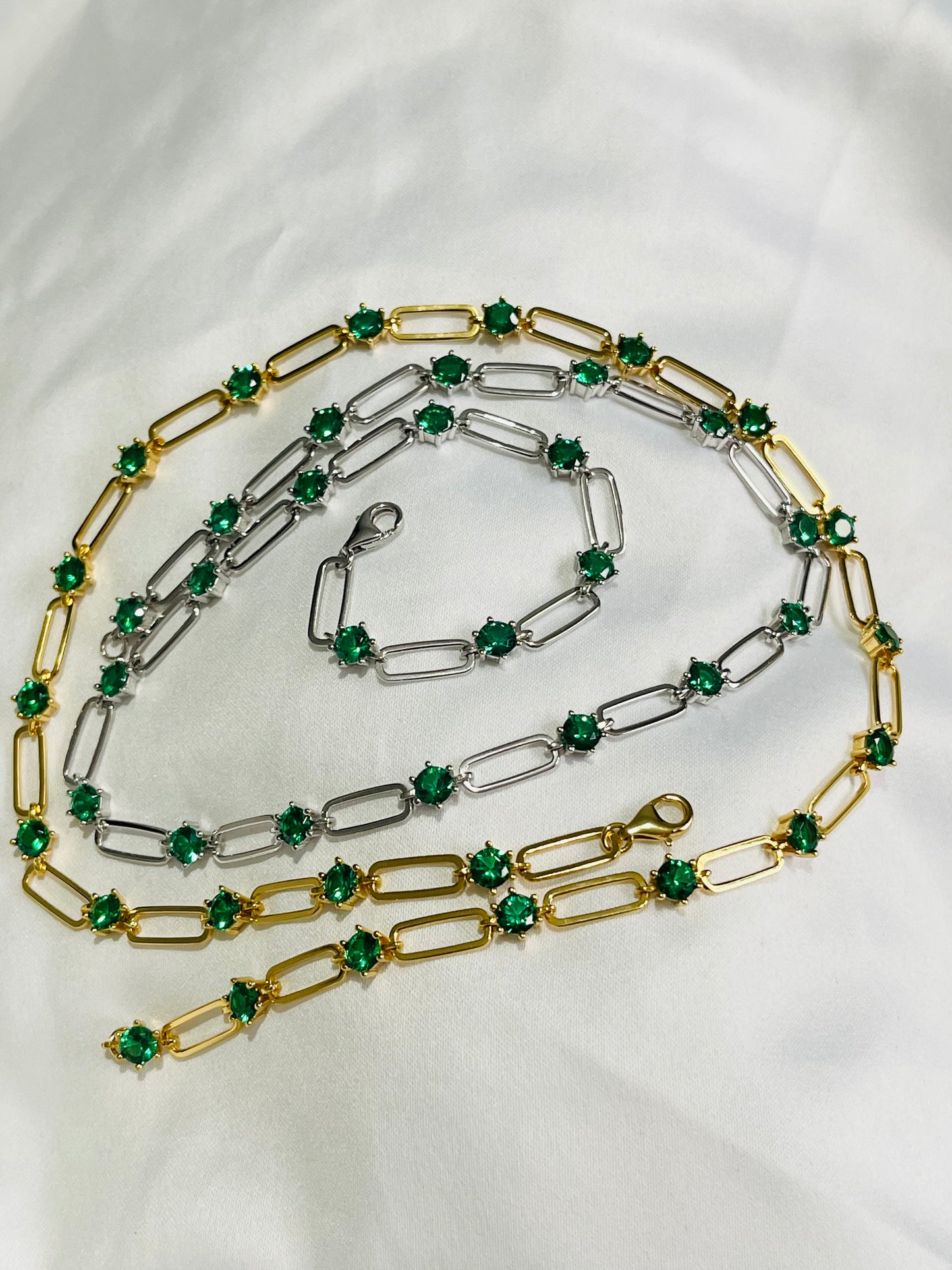 925 Green moissanite paper clip necklace