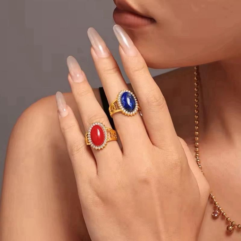 Oval Natural Stone Adjustable Rings