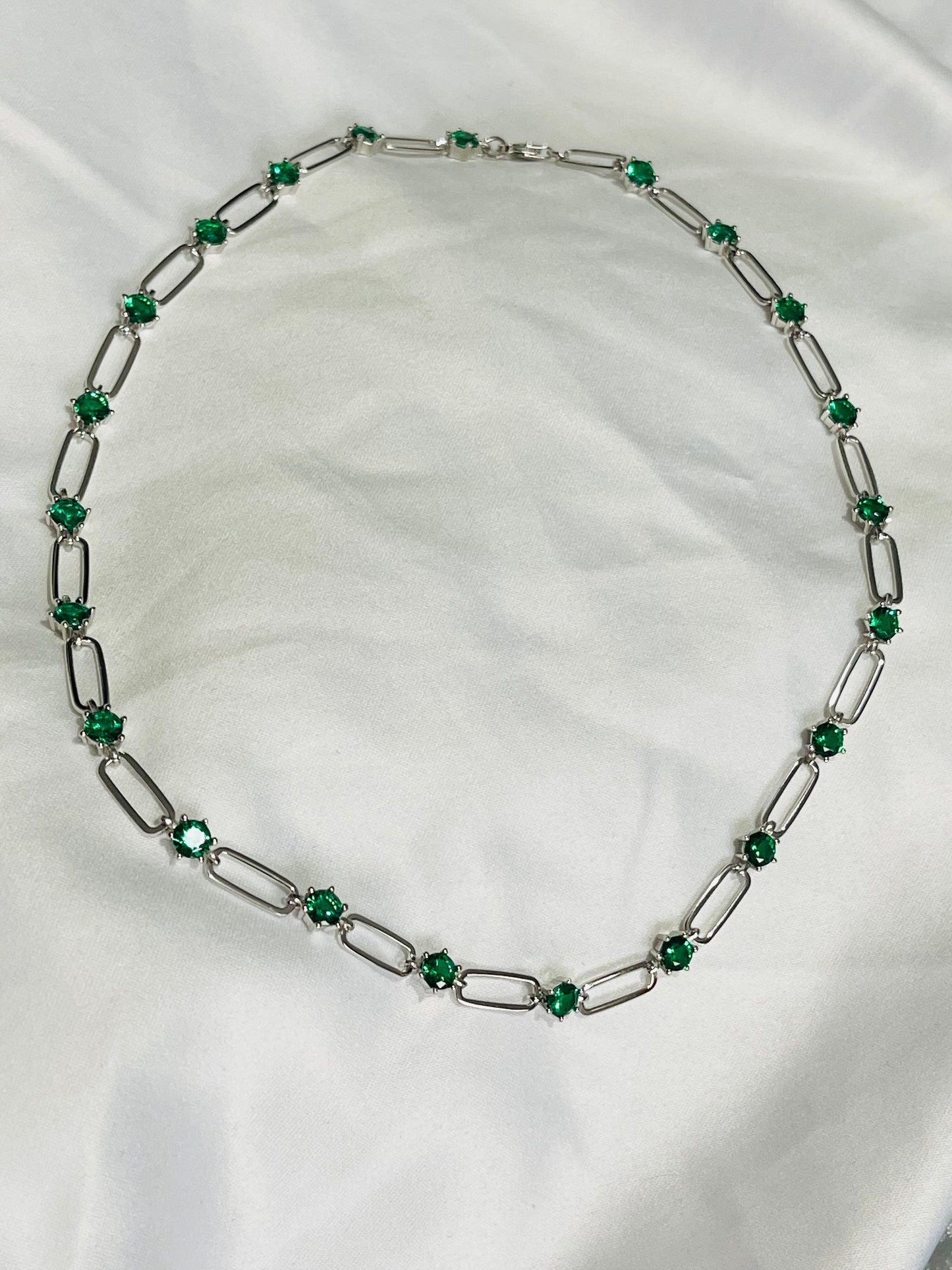 925 Green moissanite paper clip necklace