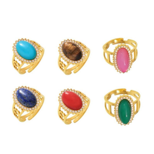 Oval Natural Stone Adjustable Rings