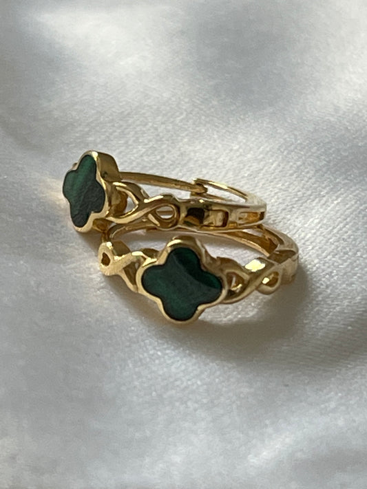 18k solid gold clover Huggies earrings