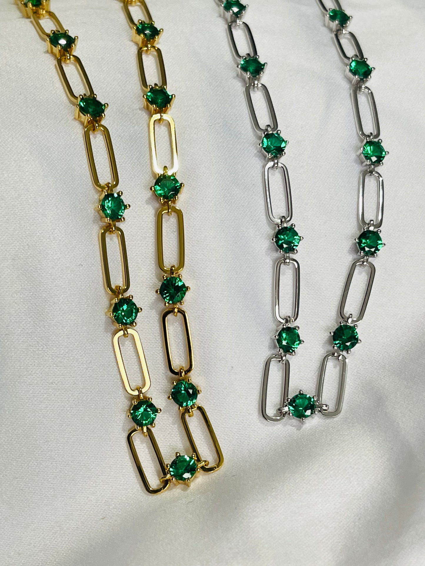 925 Green moissanite paper clip necklace