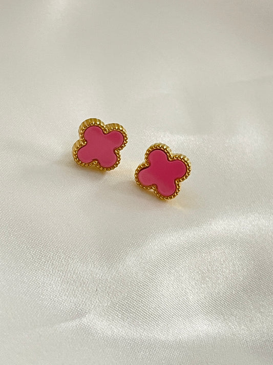 Pink flower/clover studs