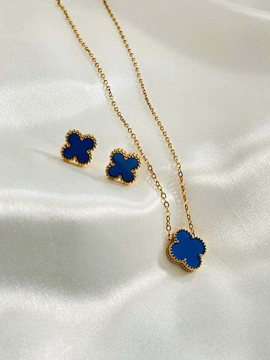 Double sided Flower blue necklace set clearance sale