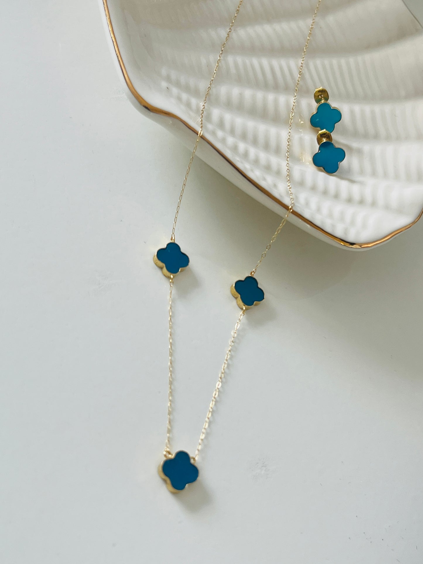 18k solid gold flower necklace set