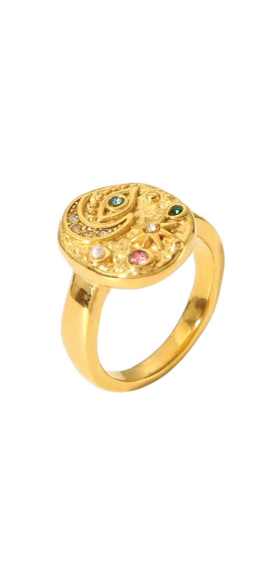 Ring with Lava Hammered Texture and Evil Eye Design