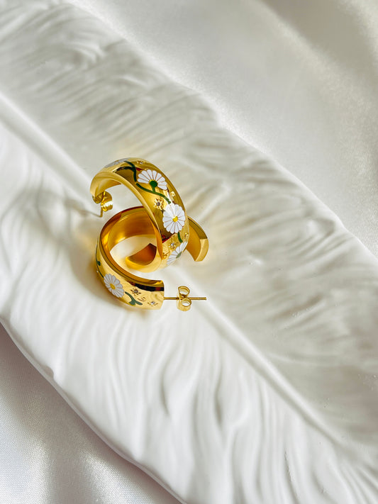 Daisy hand painted hoop earrings