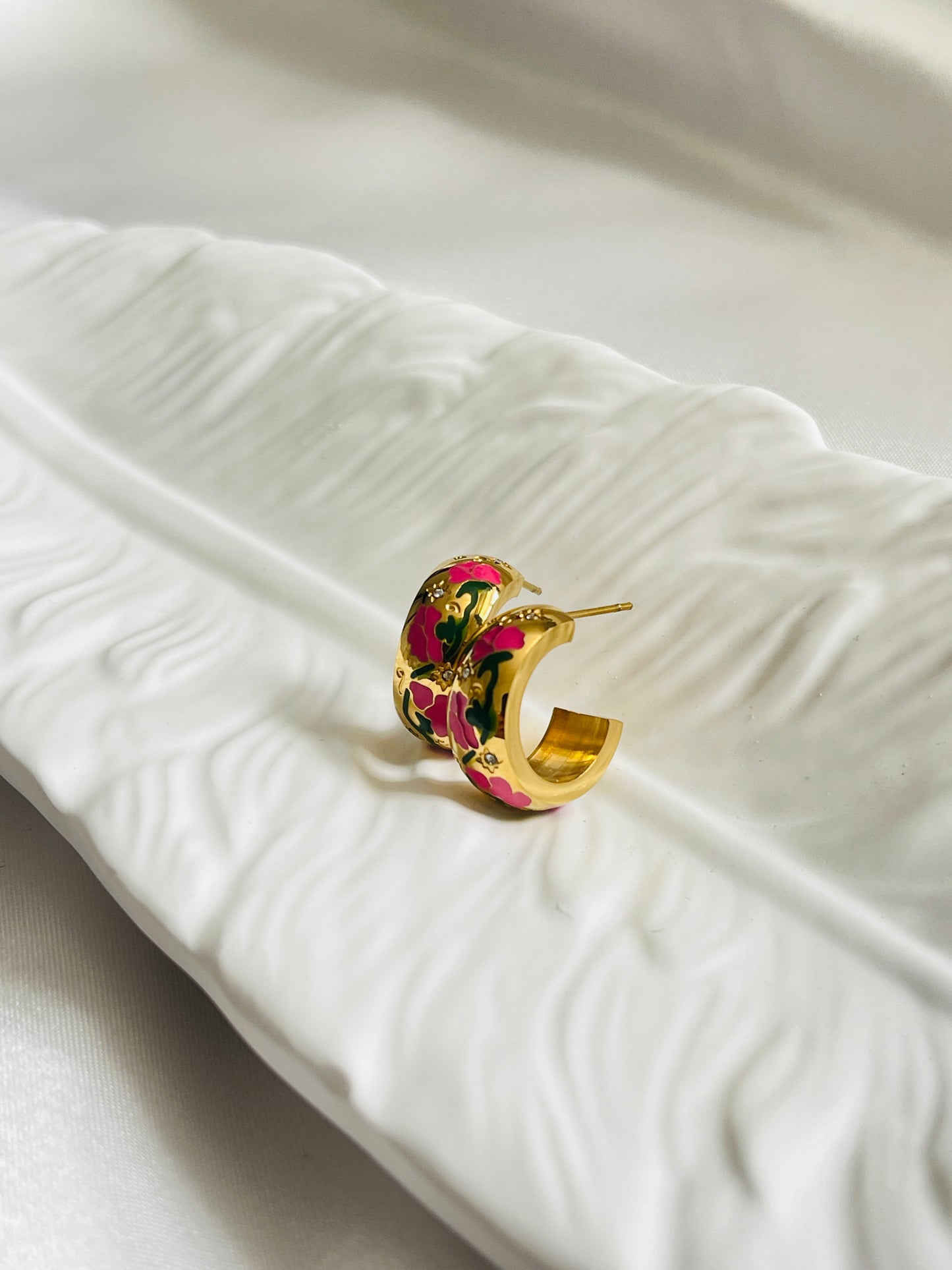 Hand painted rose hoop earrings