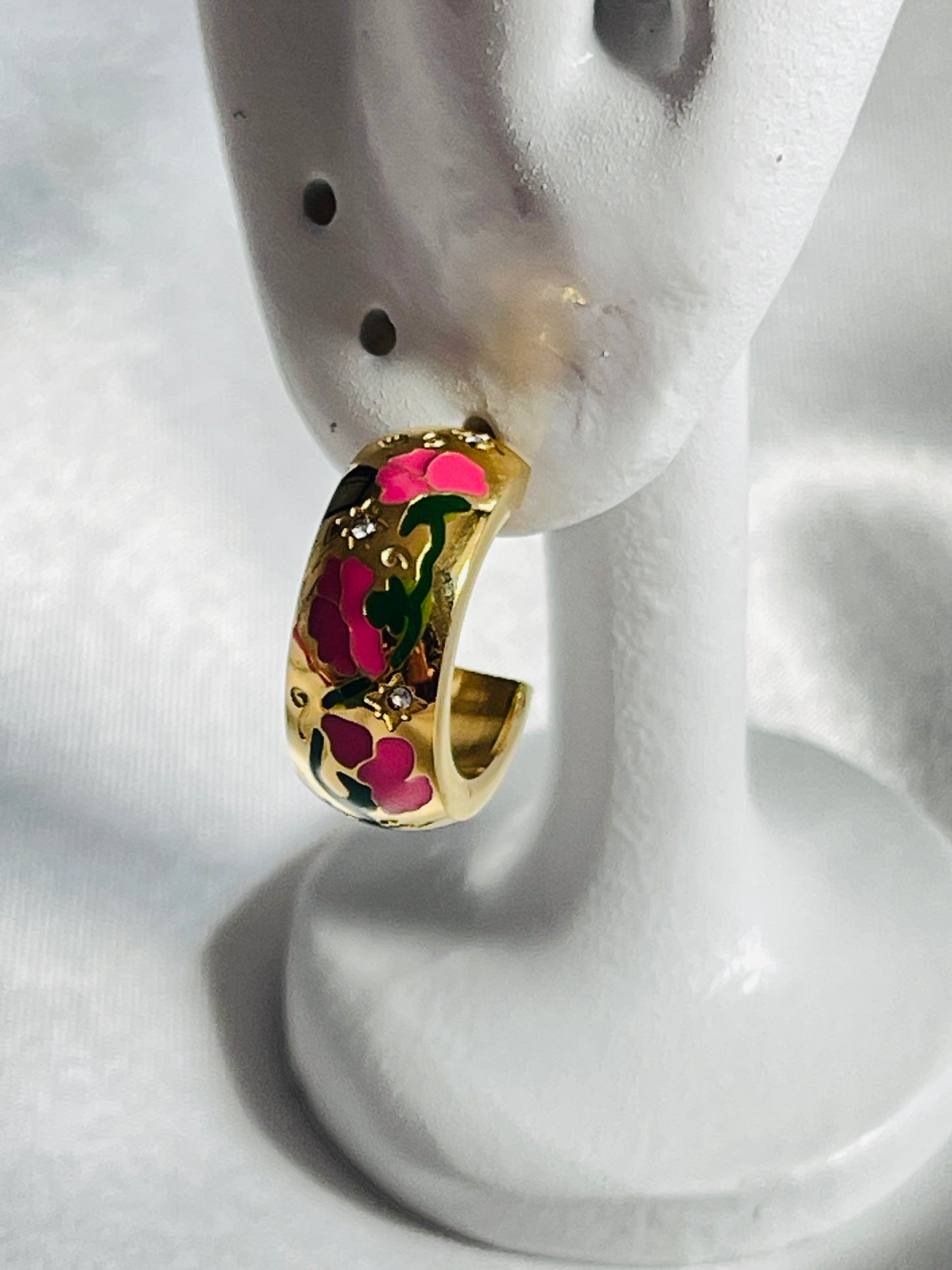 Hand painted rose hoop earrings