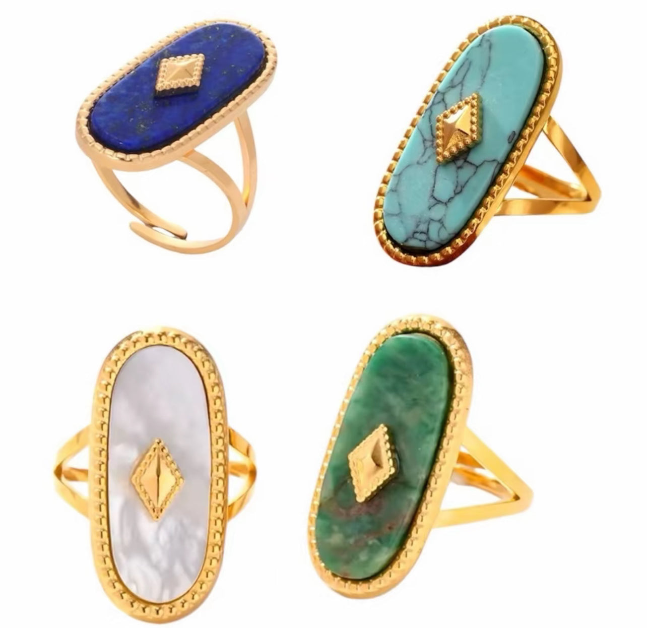 Adjustable oval stone open ring