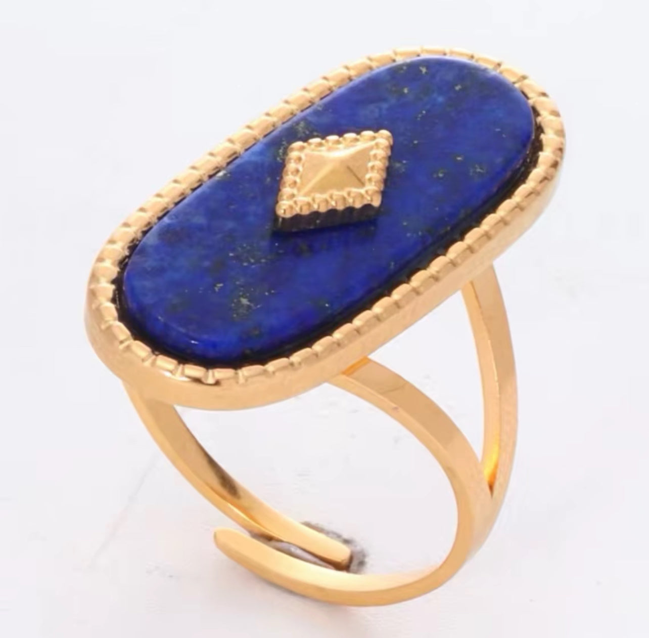 Adjustable oval stone open ring