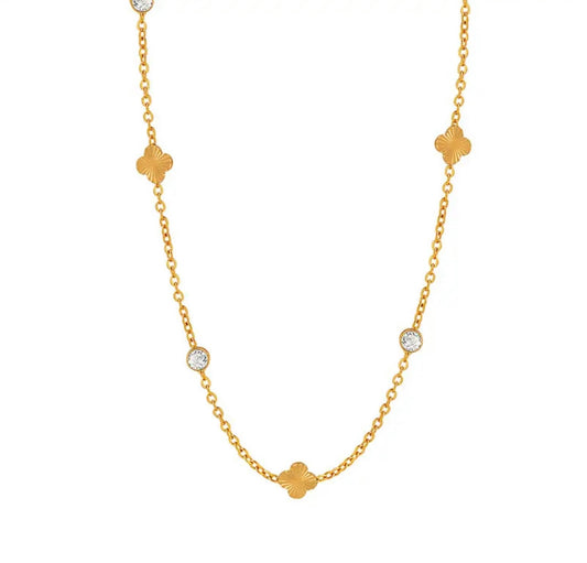 18k plated dainty flower CZ stone necklace