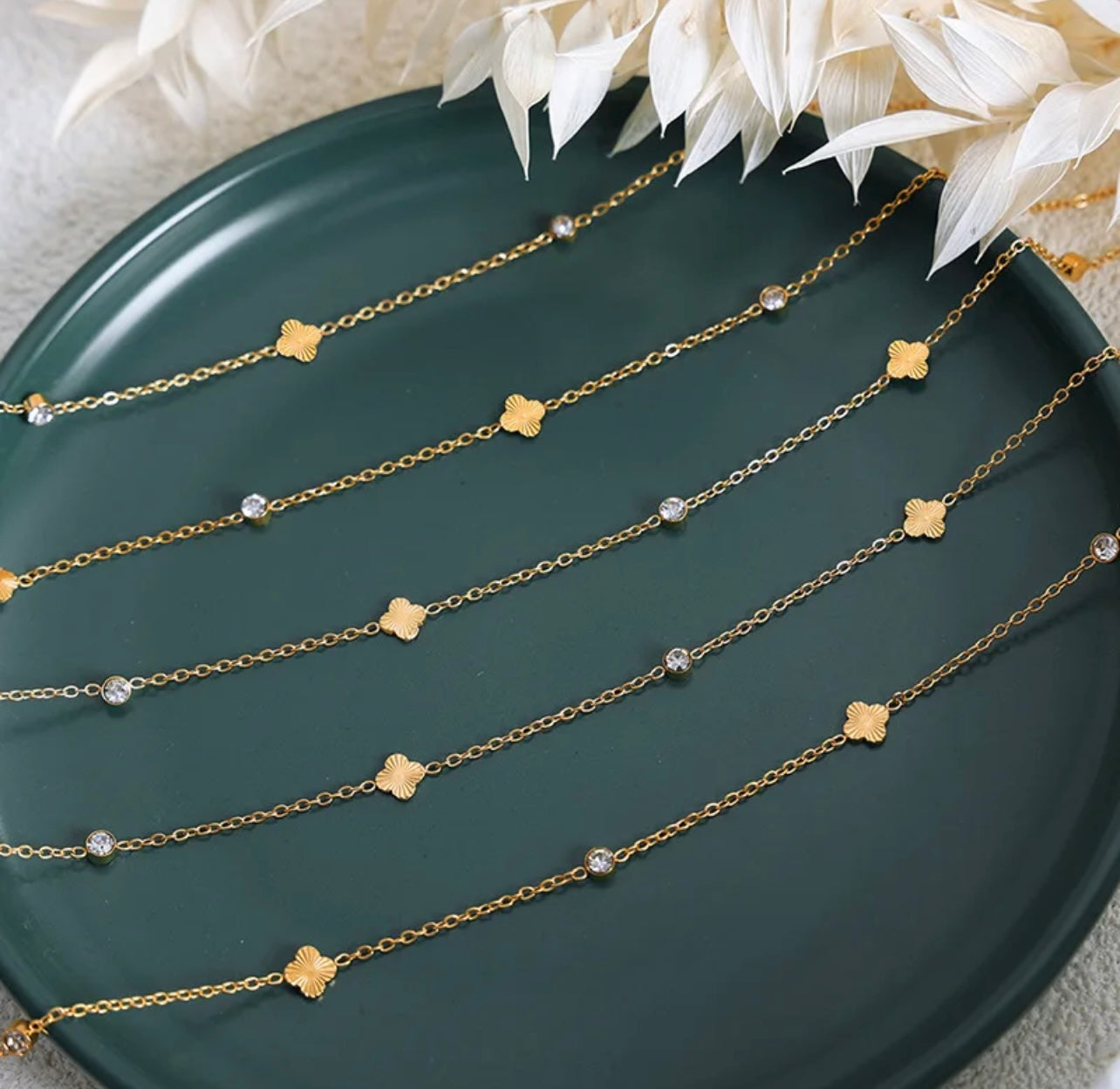18k plated dainty flower CZ stone necklace