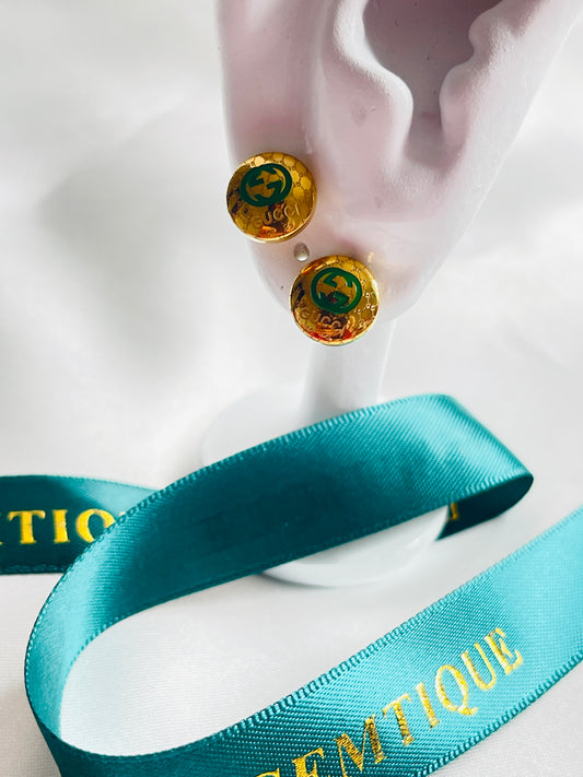 Gold green Geegee studs