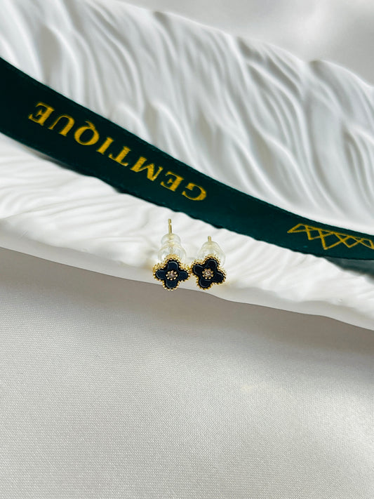 Black mini clover studs