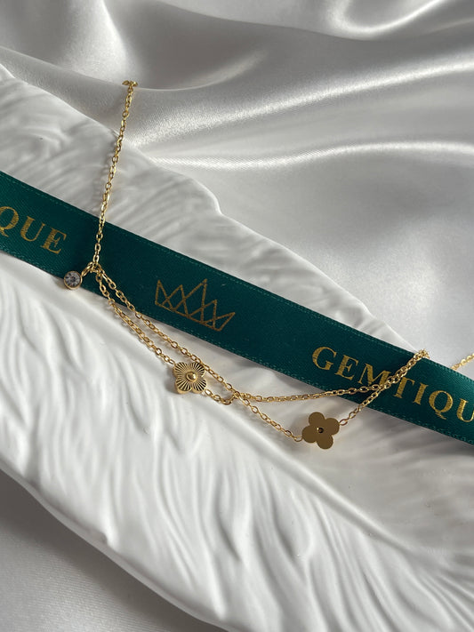 Double anklet clover with stone