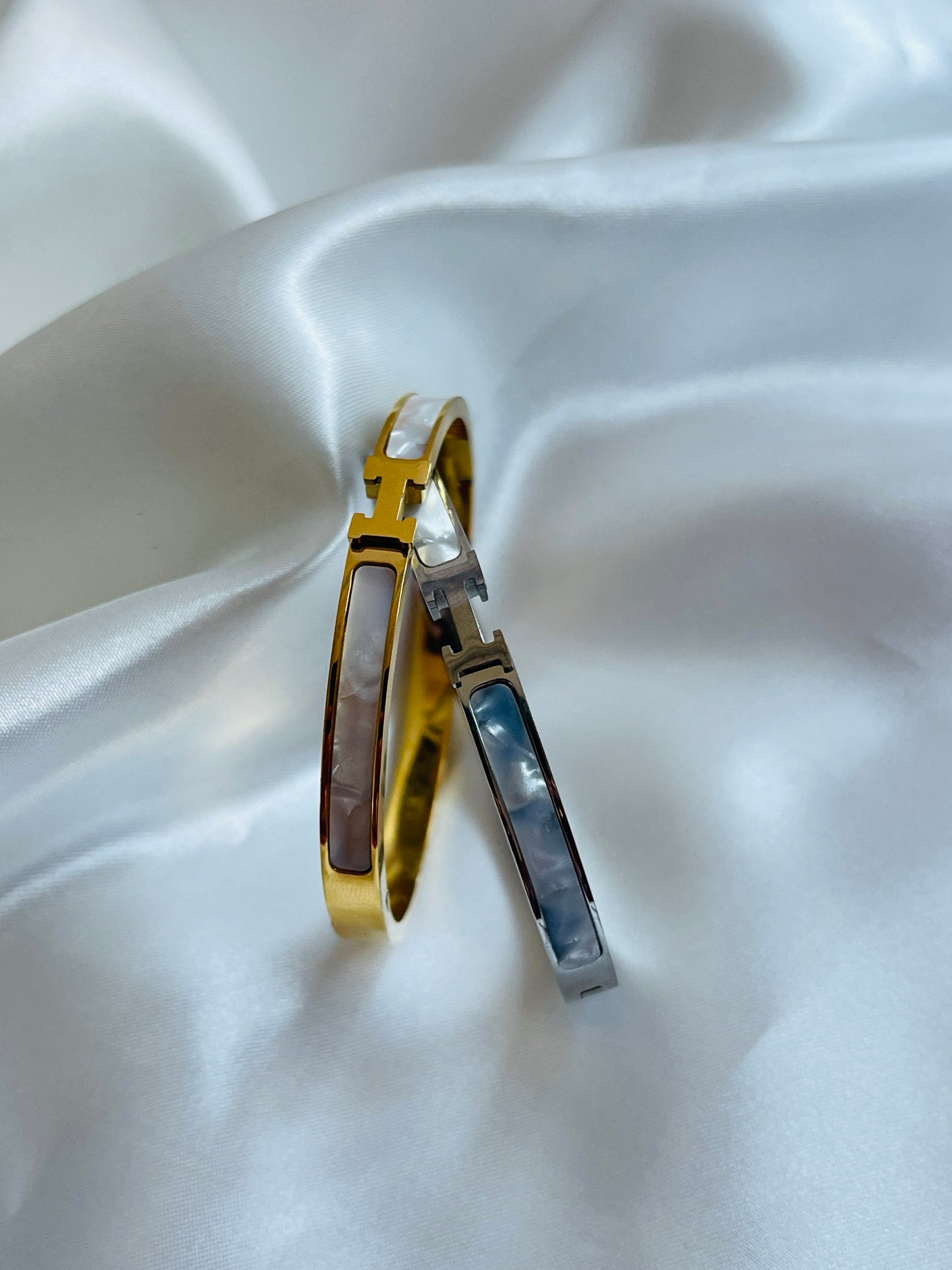 Mother of Pearl H initial bangle bracelet