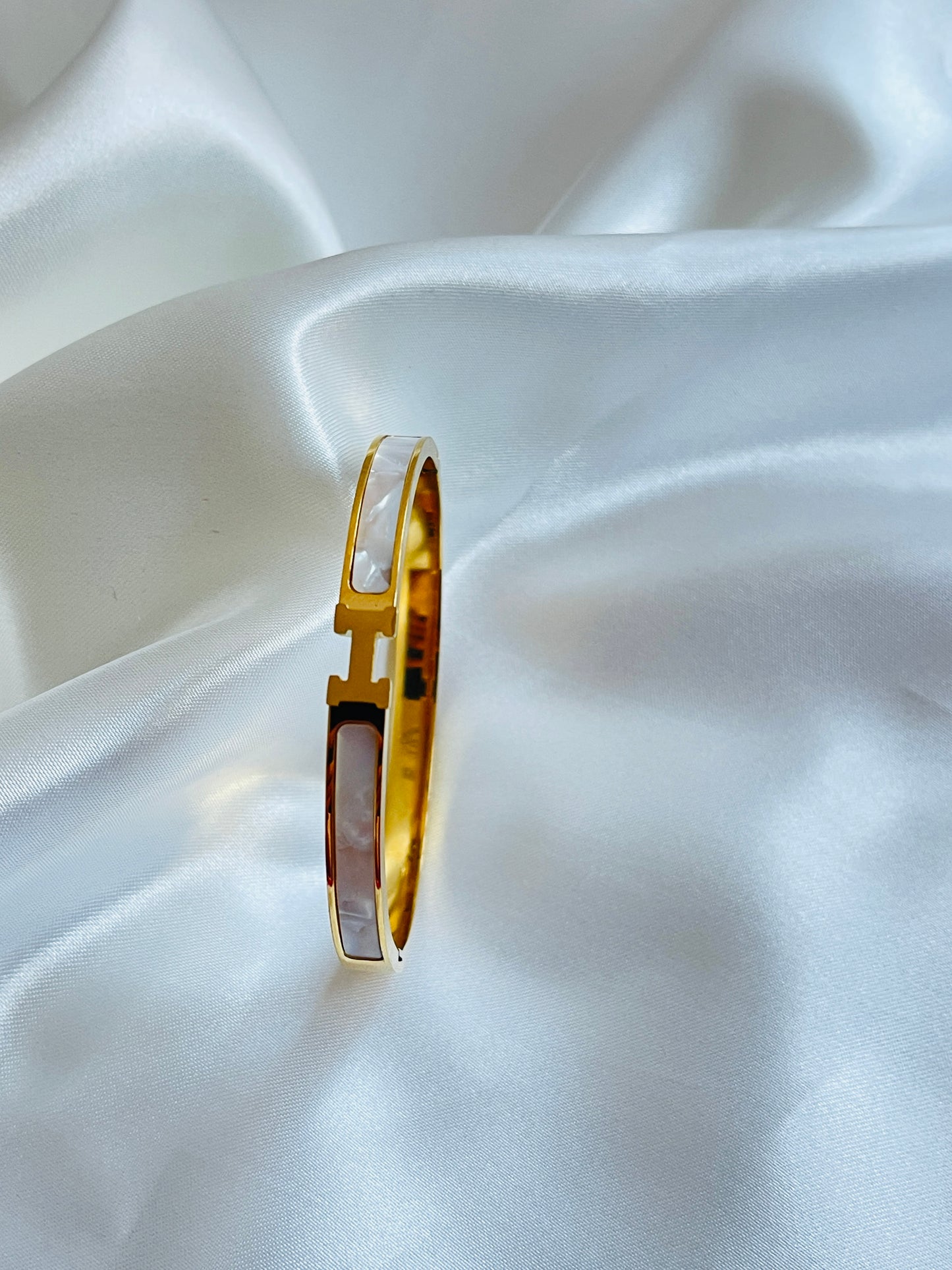 Mother of Pearl H initial bangle bracelet